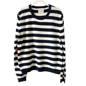 Jumper 100% Cashmere Sweater Navy Stripe Size 8 Hearts Valentine Luxury Colorful
